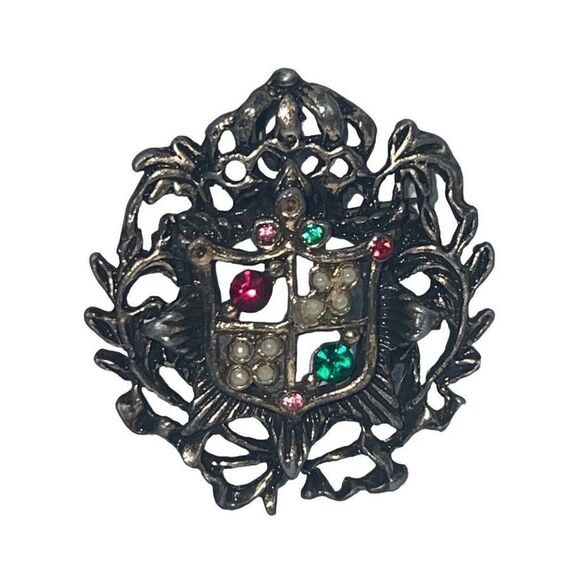 Antique Edwardian Coat of Arms Shield Crest Pink Garnet Emerald Pearls Brooch - Picture 4 of 12